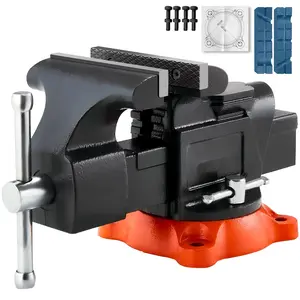 5-Inch Bench Vise With Multipurpose Heavy-Duty Ductile Iron Construction And Swivel Locking Base For Secure Workholding In Woodworking And Metalworking, Industrial Grade Durable Vise For Workshop, Home Shop, And Professional Use