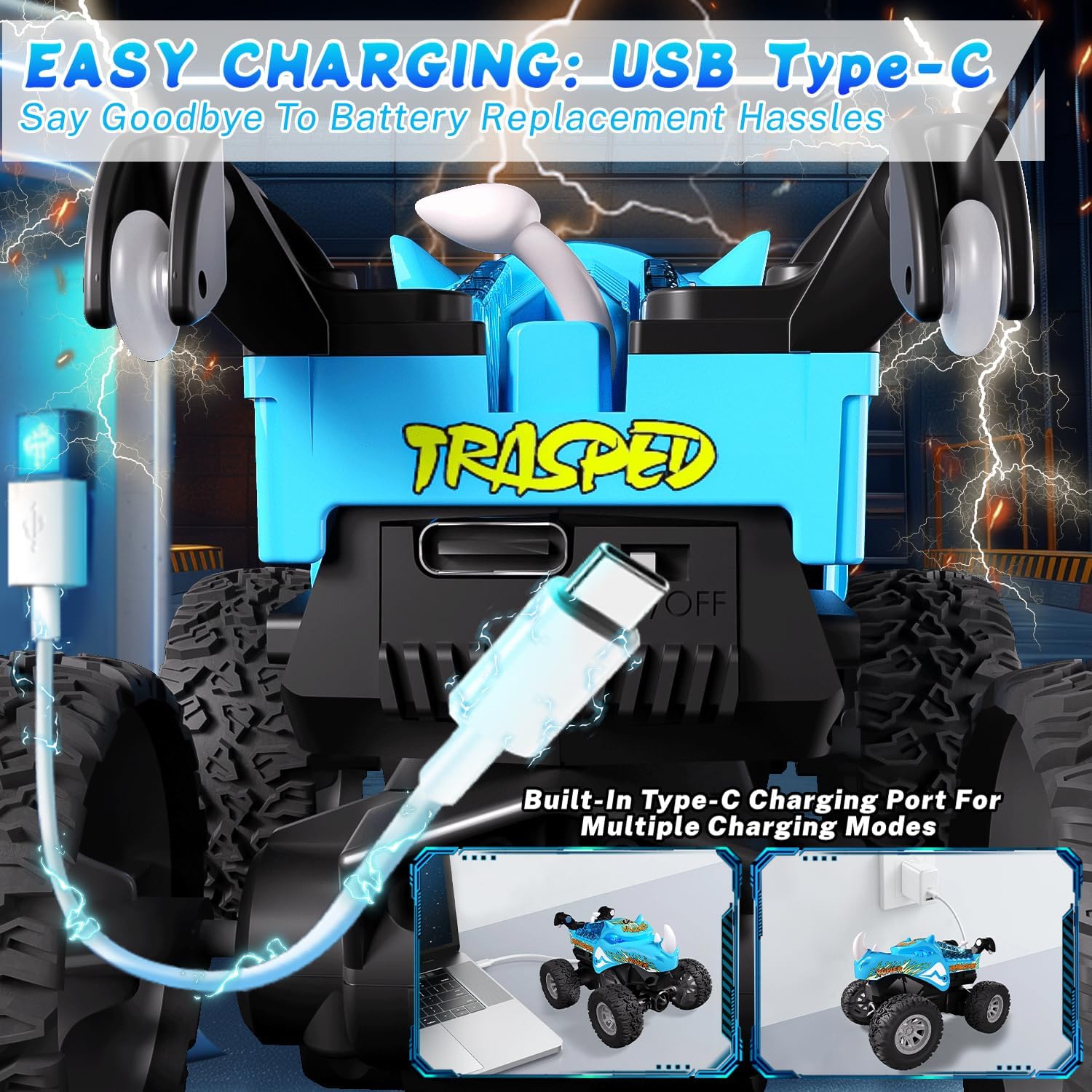 1:64 Monster Trucks Toys 2.4GHz Mini Remote Control Car for Boys 4-7 360° Spin Walk Upright Little Truck Metal Shell RGB Light Christmas Birthday Gifts