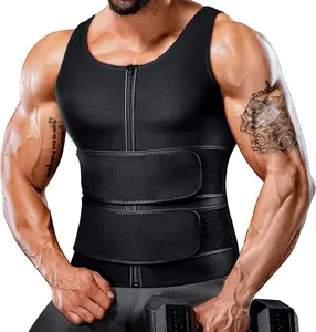 Menswear Sauna Vest Double Sweat Belt Solid Body Shaper for Gym Workout Tank Top Exercise Shapewear for All Sports and Seasons Athletic Training Apparel Athletic Activewear X Type Zipper Design Black Compression Shirt Clothes Suits