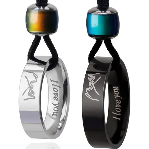 I Love You Design Couple's Ring Pendant Couple Necklace, Letters Pattern Necklace, Fashion Necklace for Daily Wear, Fashionable Accessory, Romantic Accessories, Trendy All-match & Exquisite Jewelry for Birthday Gift, Name Engraved Pendant