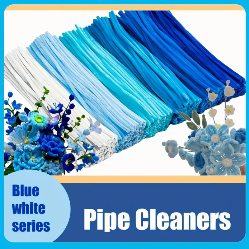 300/500/600pcs Blue Series Twist Stick Set, Pipe Cleaners for Crafts, Craft Supplies, DIY Material, Handmade Crafts, Mother's Day Gift