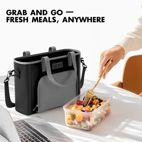 MEOKY Insulated Lunchbox Cooler for Adults, Large Double-Layer Durable Lunch Bag with Zipper, Top Handle for Quick Grab, Detachable Strap, Fresh-Stay Layers, Leak-Proof, Heat Retention for Work, Back to School