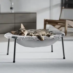 Elevated cat bed, luminous fabric cat hammock, suitable for large indoor cats, machine washable and breathable cover, easy to assemble without tools, can support up to 66 pounds (gray, size L)
