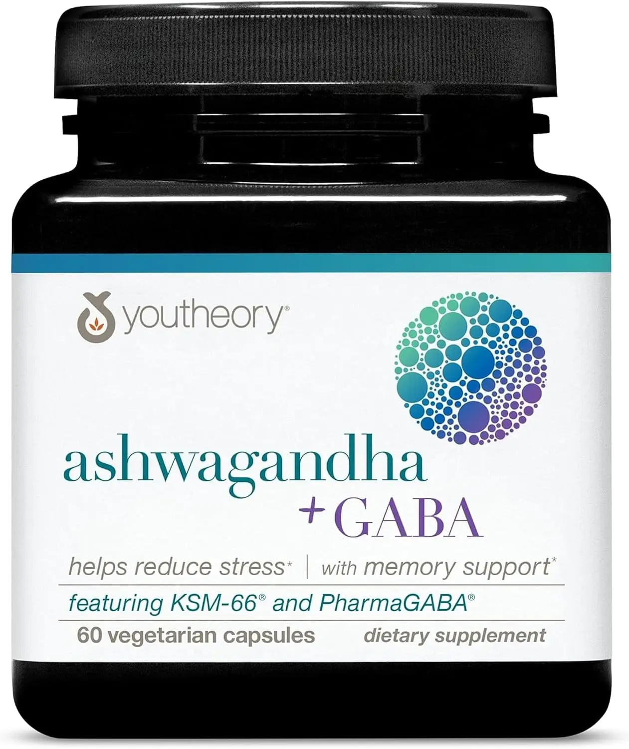 Youtheory Ashwagandha + GABA, 60 Vegetarian Capsules, 30-Day Supply, Healthcare Herbal Supplement