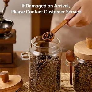 UFORU 20.29oz/25.36oz Airtight Glass Food Storage Jars with Bamboo Wood Lid & Spoon, BPA-Free Reusable Containers for Coffee Beans, Tea, Cereal & Spice, Contact Customer Service If Damaged on Arrival
