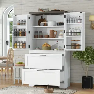 Tall Storage Cabinet, Kitchen Pantry Cabinet with Adjustable Shelves & Sturdy Steel Frame, Farmhouse Pantry Storage with 2 Barn Doors for Kitchen, Dining Room, and Living Room