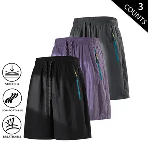 3-Pack Summer Men’s Quick-Dry Shorts – Loose Fit, Zipper Pockets, Knee-Length, Breathable Casual Sports Shorts