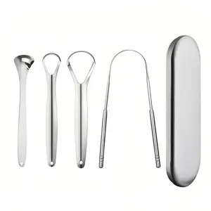 Four-person family set Premium Stainless Steel Tongue Scraper Set, 4 Pack Metal Oral Cleaners for Adults, Professional Dental Hygiene Tools, 5.8 Inch Length