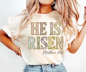 Comfort Colors® He Is Risen Comfort Shirt, Christian Easter Tee, Matthew 28:6 Scripture T-Shirt, Floral Faith Graphic, Religious Gift