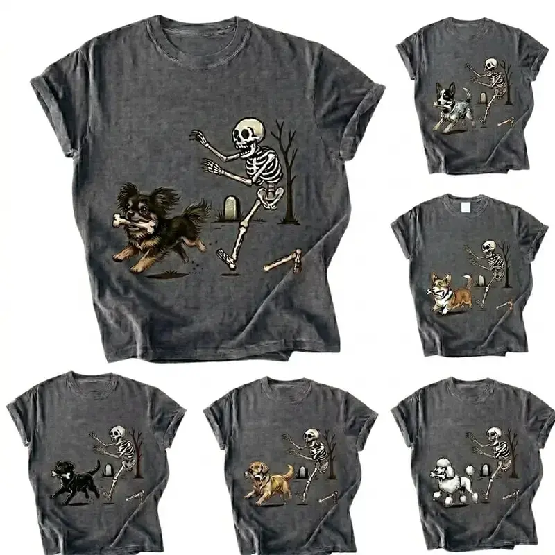 Comfort Colors 50+ Spooky Dog Lover Shirt, Skeleton Dog Halloween Graphic Tee, Funny Fall Pet Lover T-Shirt, Cute Breed Dog Gift