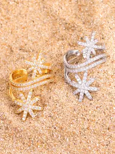 High-End CZ Starburst Open Ring | Adjustable Fit | Elegant & Fashionable Ring for Commute & Party