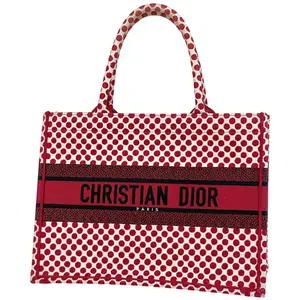 Pre-owned Dior canvas Tote Bags Christian Dioramour Poka Dot Book MM Tote bag 4000006371582