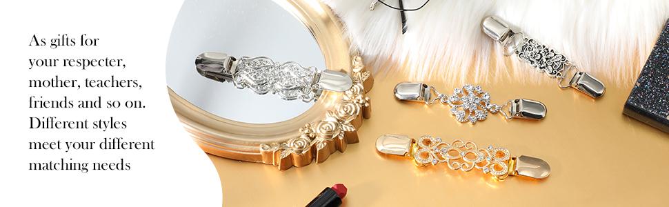 4 Pieces Vintage Sweater Shawl Clips Retro Cardigan Collar Dress Shirt Brooch Clips for Women Wearing, 4 Styles