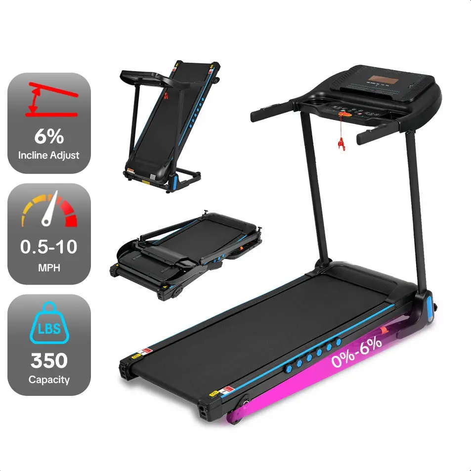 10MPH High-Speed Folding Walking Pad Treadmill with 6% Incline, 350LBS Capacity, Bluetooth, Type-C Charging & Hydraulic Foldable Design