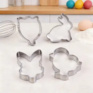 Easter Cookie Cutter Set - 4/6 Piece Stainless Steel Bunny, Chick & Tulip Shaped Baking Tools, Bakeware, Food Grade Easter Party Supplies for Holiday Baking & Decor