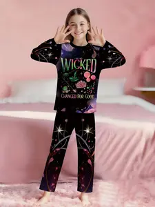 Magic Witch WICKED Cool Girls 2-Piece Long Sleeve Pajama Set, Digital Print & Extra Long Pants, Flame Resistant, Soft 100% Polyester Loungewear, Cozy Kids Sleepwear, Perfect Gift for Little Girls, Pajamas