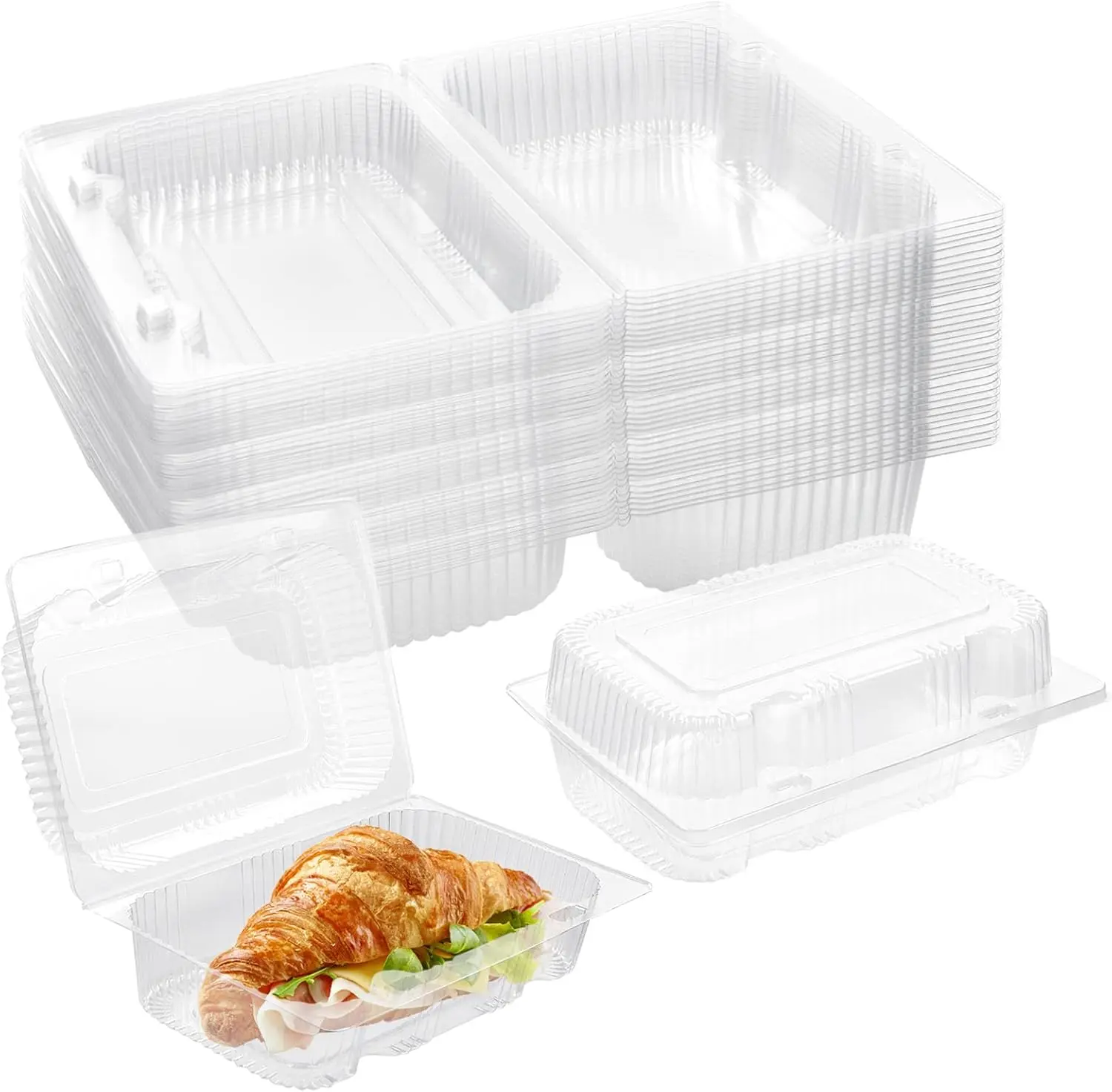 40 Pack Clear Hinged Plastic Containers, Sturdy To Go Clamshell Food Containers with Lids, Disposable Take Out Boxes for Desserts Cake Slices Sandwich Salad Cookies (7.2 × 4.7 ×2.56 Inches)