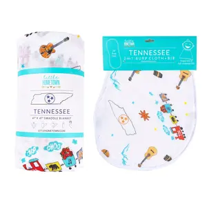 Gift Set: Tennessee Baby Muslin Swaddle Blanket and Burp Cloth/Bib Combo Newborn Essentials for Feeding and Comfort