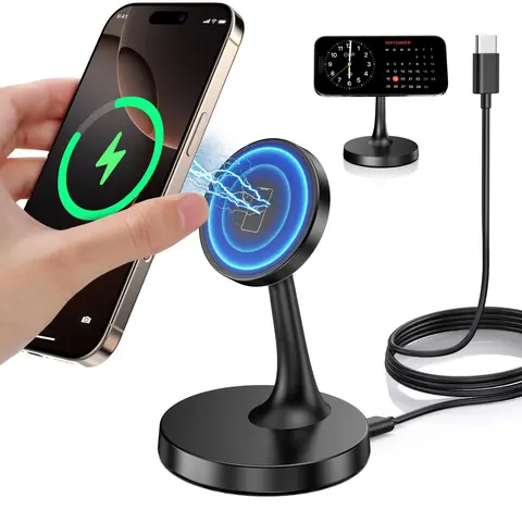 OANDYS 15W MagSafe Cordless Phone Charger Stand, USB-C Fast Mobile Wireless Power Charging Device with Magnetic Alignment, Radiation-Free Electronic Accessory for iPhone 12-17, iPhone 14 Pro Max & AirPods Cellphone