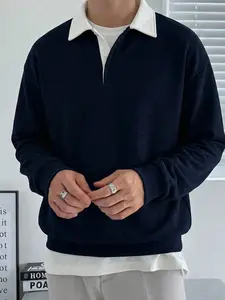 Men's Polo Neck Long Sleeve Sweater, Button Design, Street Style, Casual Fitted, All Season, Soft Comfort