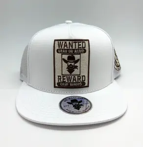 De Rancho-Five panel back Classic Meshback Quilted comfort black sweatband Plastic adjustable strap 100% cotton Flat bill Embossed logo under brim