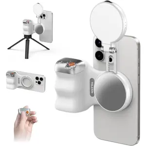 TELESIN Fun Shot Magnetic Phone Camera Grip + C03 Magnetic Selfie Light (Silver) Set Compatible with iPhone MagSafe and Android Devices for Selfies/Photography/TikTok/Zoom Calls/Vlog Video Creation, Includes Wireless Shutter Button Remote