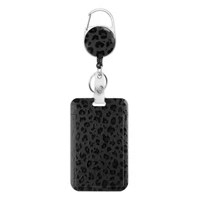 Fashionable Badge Holder Set, Leopard Print Plastic Card Case, Backpack Strap Anti-Loss, Office Vertical Card Protector, Retractable Badge Reel