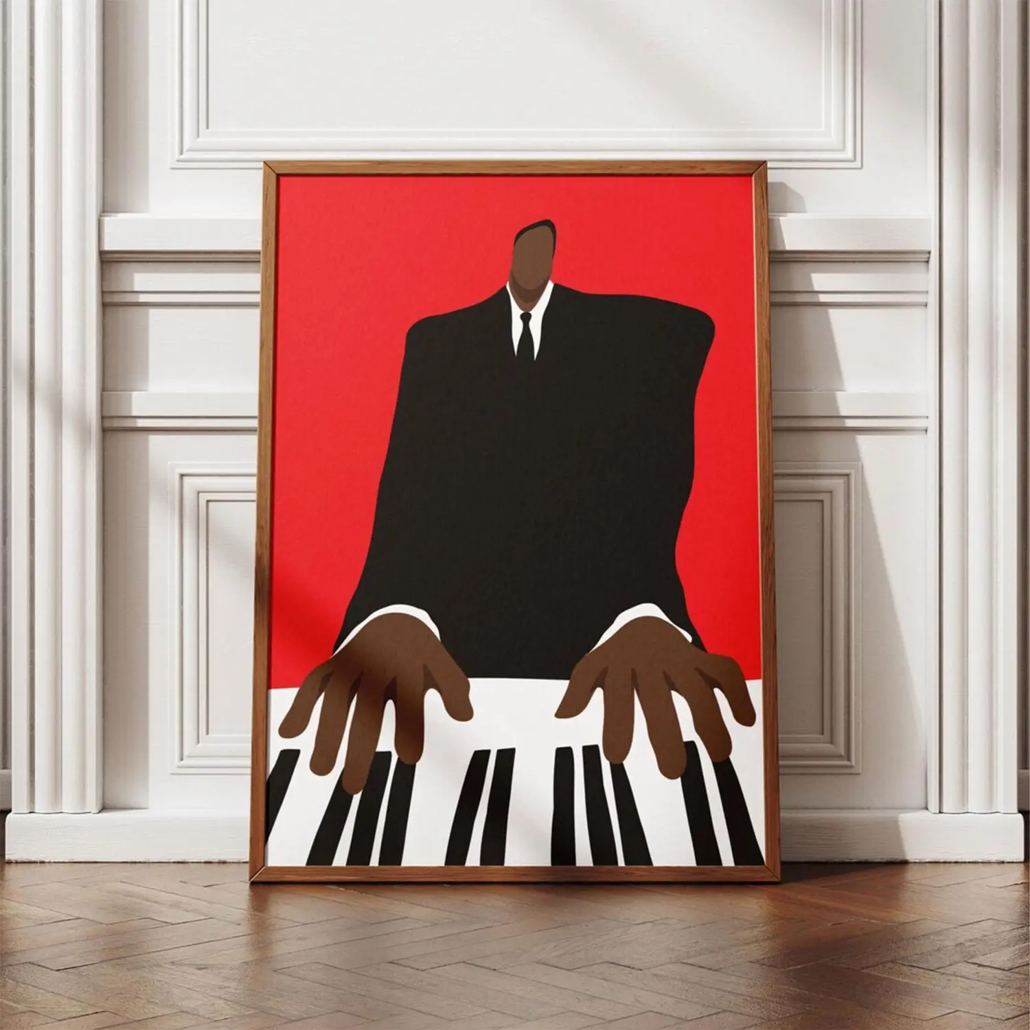 Minimalist Jazz Poster, Black Man Playing Piano Print, Modern Music Wall Art, Stylish Music Decor