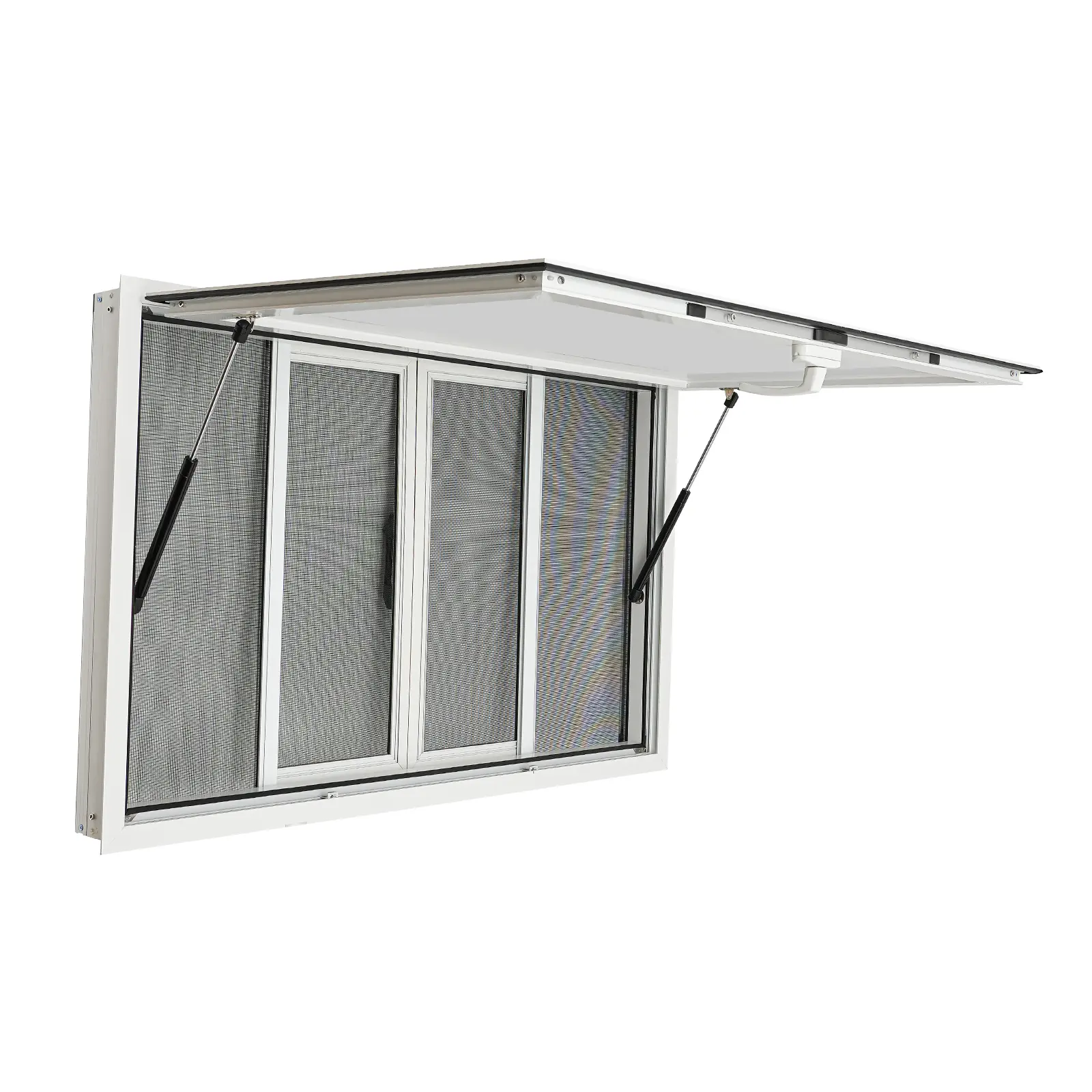 White Aluminum Alloy Concession Stand Window with Pneumatic Assist, Insect Screens, Ready to Install – Wall Mount for Mobile Kitchen BBQ Trailer Catering
