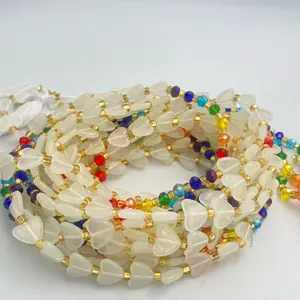 Glow of Love Waist Beads 45 inches - Handmade Glow-in-the-Dark Heart Beads with Chakra Crystals for African Heritage Jewelry & Weight Tracker