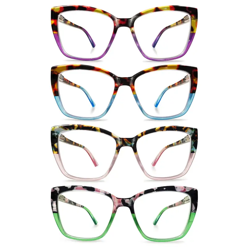 DEAAOK 4 Pack Reading Glasses for Women Cat Eye Computer Reader Stylish Ladies Designer Fashion Eyewear with Spring Hinge Eye Glasses Blue Light Reading Glasses