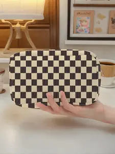 Checkerboard Pattern Makeup Bag, Multi-functional Fashion Corduroy Makeup Bag, Lightweight Travel Cosmetic Storage Bag, Suitable for Leisure Travel and Various Occasions, Checkerboard Purse, Zipper Purse