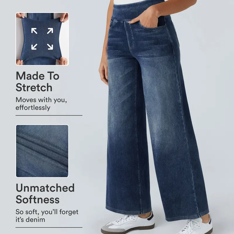 Halara Flex™ High Waisted Pockets Baggy Wide Leg Washed Casual Jeans