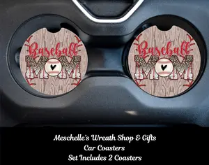 Baseball Mom Car Coasters, 2-Piece Neoprene-Ceramic Spill Guard, Stylish Functional Car Interior Accessories for Surface Protection & Vehicle Decoration
