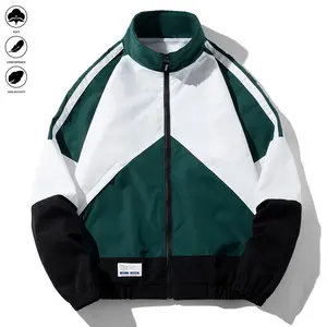 Men's Loose-Fit Colorblock Sports Jacket - Stand Collar, Breathable, Versatile All-Season Outdoor Top Coat for Teens