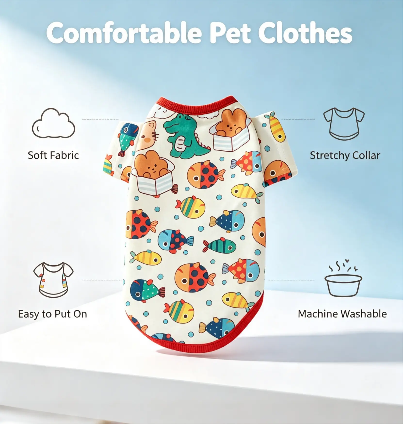 Breathable & Stretchy Pet T-Shirt for Small Cats & Dogs (11-15 lbs) | Soft Printed Tee for Indoor Daily Wear, Easy On & Off