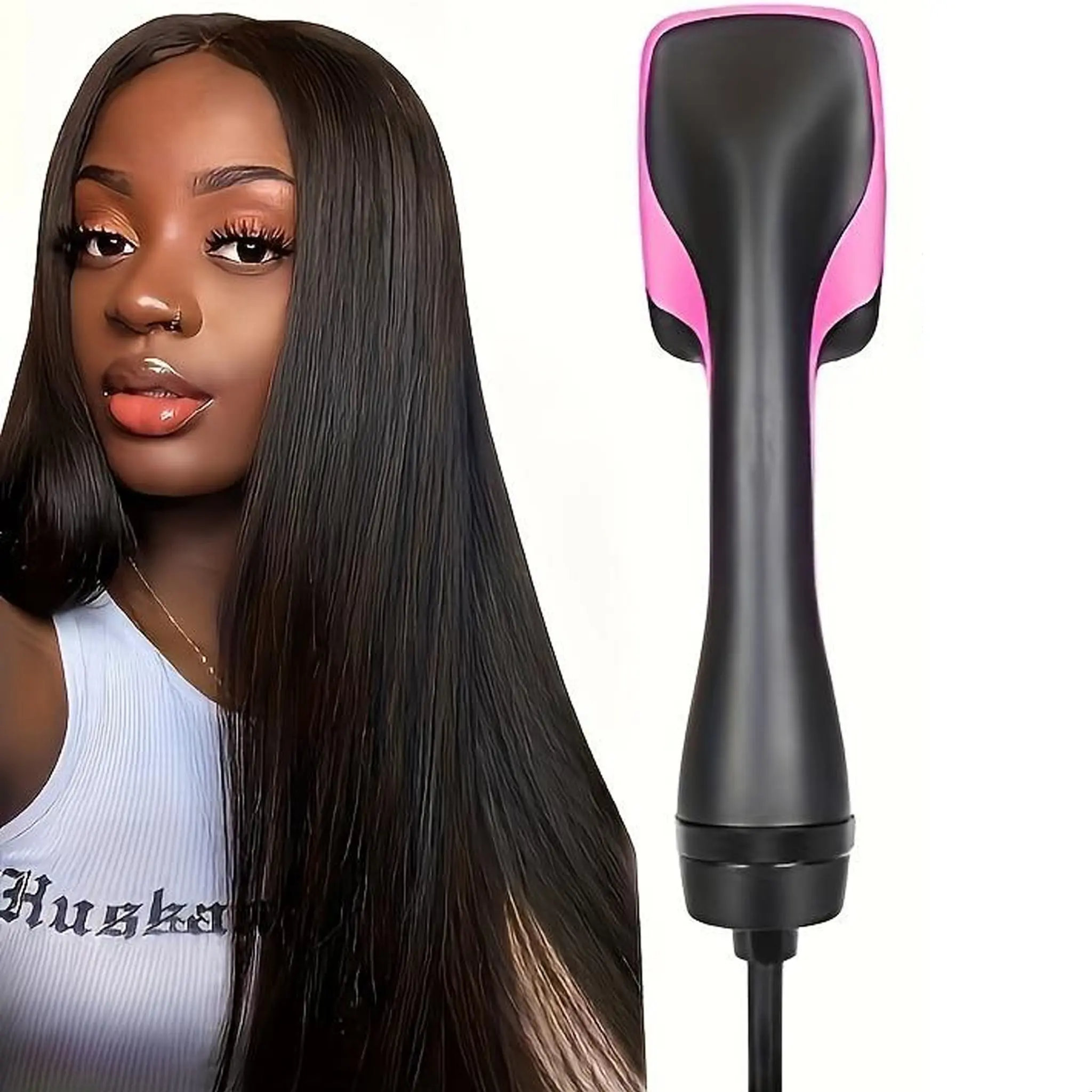 Electric Heated Hair Straightening Brush for Wet & Dry Use, Scalp Massage Function, Hot Air Styling Comb for Home Use, US Plug, Standard Power Cord