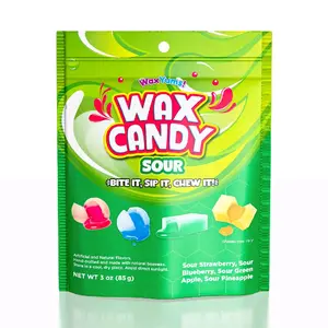 WaxYums! Chewy Gushing Sour Wax Candy Bag 2.9oz - Sour Strawberry Blueberry Green Apple Pineapple Flavors