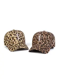Unisex Leopard Print Baseball Cap, Adjustable Fitted Sun Protection Hat, Casual Outdoor Travel Beach Vacation Headwear for Men Women