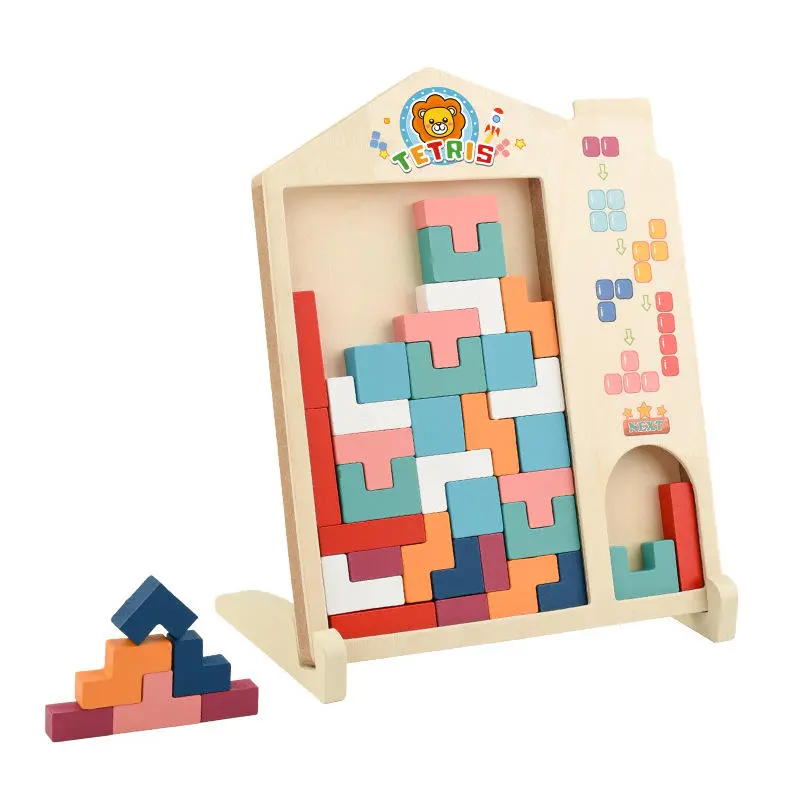 Wooden Colored 3D Russian Block Stacking Puzzle Jigsaw Building Puzzle ...