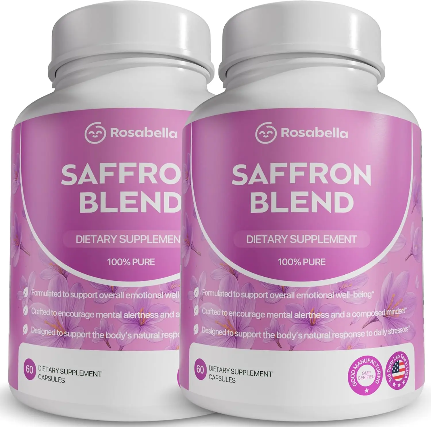 Rosabella Saffron Blend Supplement for Men & Women – Saffron, B6, Magnesium & Herbal Extract Capsules – Supports Mood, Focus & Clarity – Non-GMO, Gluten-Free – 120 Capsules – 60-Day Supply