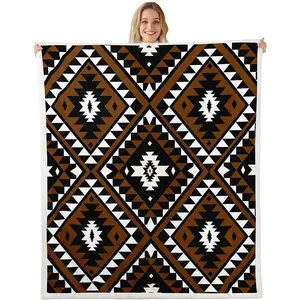 Rustic Western Baby Throw Blanket For Men,Southwestern Aztec Fleece Blanket Bohemian Plush Bed Blanket Ethnic Mexican Geometric Diamond Flannel Blanket Brown Black White Farmhouse Room Decor