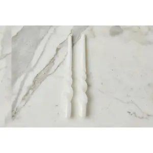 Lacquered Tall Twisted Taper Candles, White, Set of 2