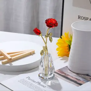 Creative Cut Glass Rose Eternal Figurine, Valentine's Day Christmas Limited Edition Gift Box, Creative Crystal Flower Desktop Ornament, Glitter Roses Everlasting