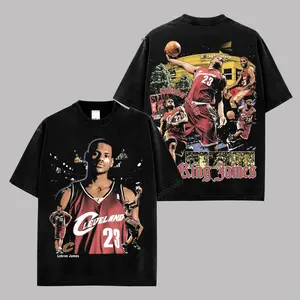 Vintage King James LeBron James No.23 Basketball Graphic Tee, 100% Soft Breathable Cotton Oversized Unisex Shirt, Classic Cleveland Streetwear Casual Sportswear, Ideal Trendy Fan Gift for Men Women