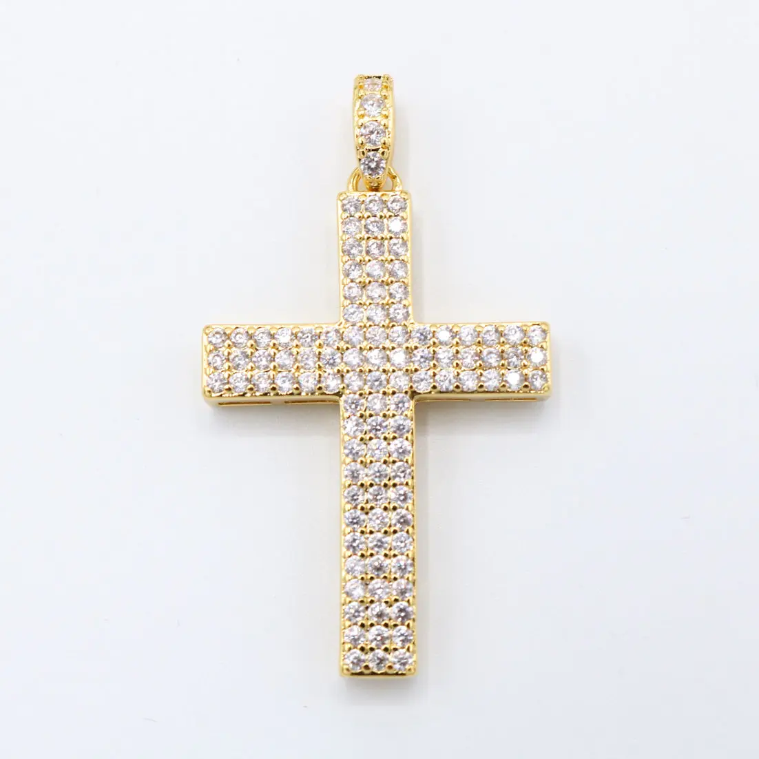 Pave Set Diamond Cross Pendant - Gold