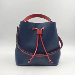 Pre-owned X120 LOUIS VUITTON NéoNoé BB Indigo Epi Leather Red & Blue Bucket Bag 26.05.06