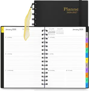 Daily Planner 2026-2027, 18-Month Weekly and Monthly Calendar Planner, January 2026 - June 2027, Planning Agenda Book with Laminated Tabs, Flexible Cover, 100GSM Thick Paper, A5 Size,Black