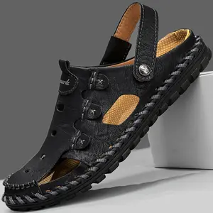 Men's Stitching Microfiber Casual Closed Toe Slip On Sandals, Breathable Anti-skid Beach Sandals for Outdoor, Spring And Summer