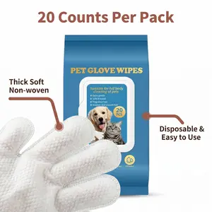 Glove-Style Grooming Wipes for Cats & Dogs — 20-Pack (Disposable | Easily Removes Loose Fur | Gentle & Skin-Friendly | No-Rinse Formula | Ideal for Outdoors | Hypoallergenic | Safe for Face | Designed Specifically for Pet Care | Deodorizing & Fluffing) ti